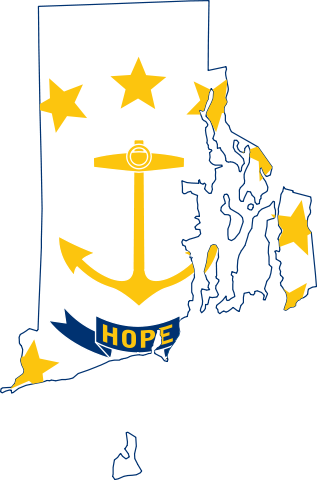 Rhode Island flag and map